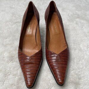 Briganti Women's Brown Pointed Lizard Print Leather Heels Pumps Shoes Size 6